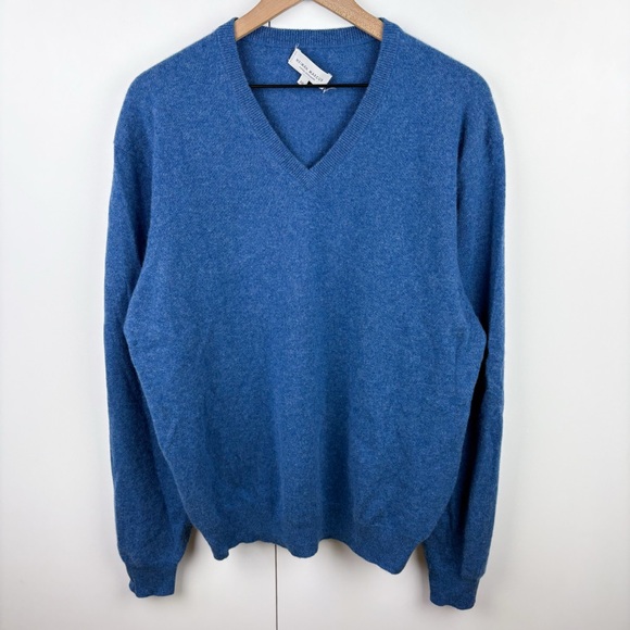 Neiman Marcus 100% Cashmere Virgin V Neck Sweater Blue Mens Size XXL Preppy - Picture 1 of 5